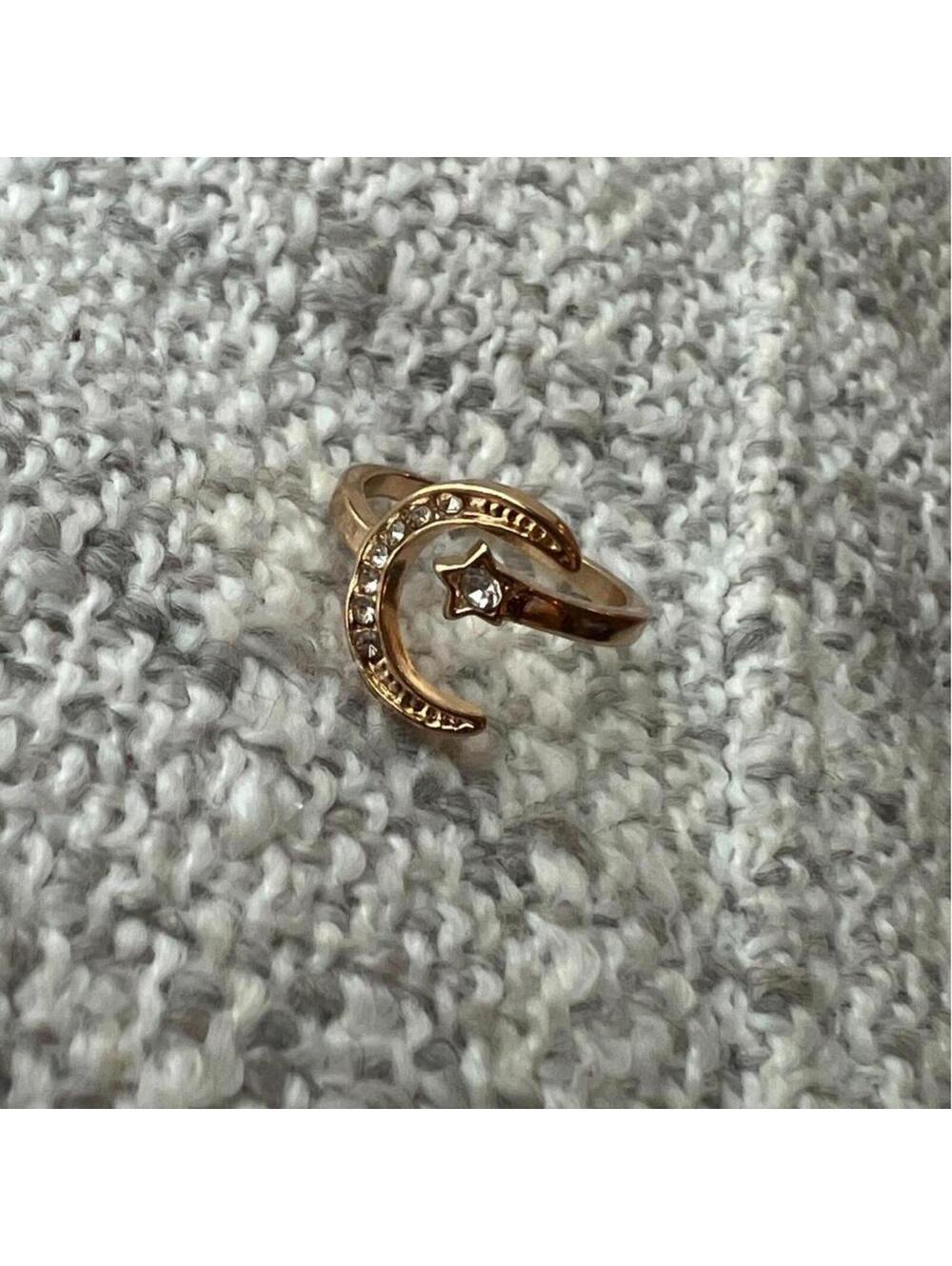 Vintage Celestial Gold-Tone Open Bypass Moon and Star Ring